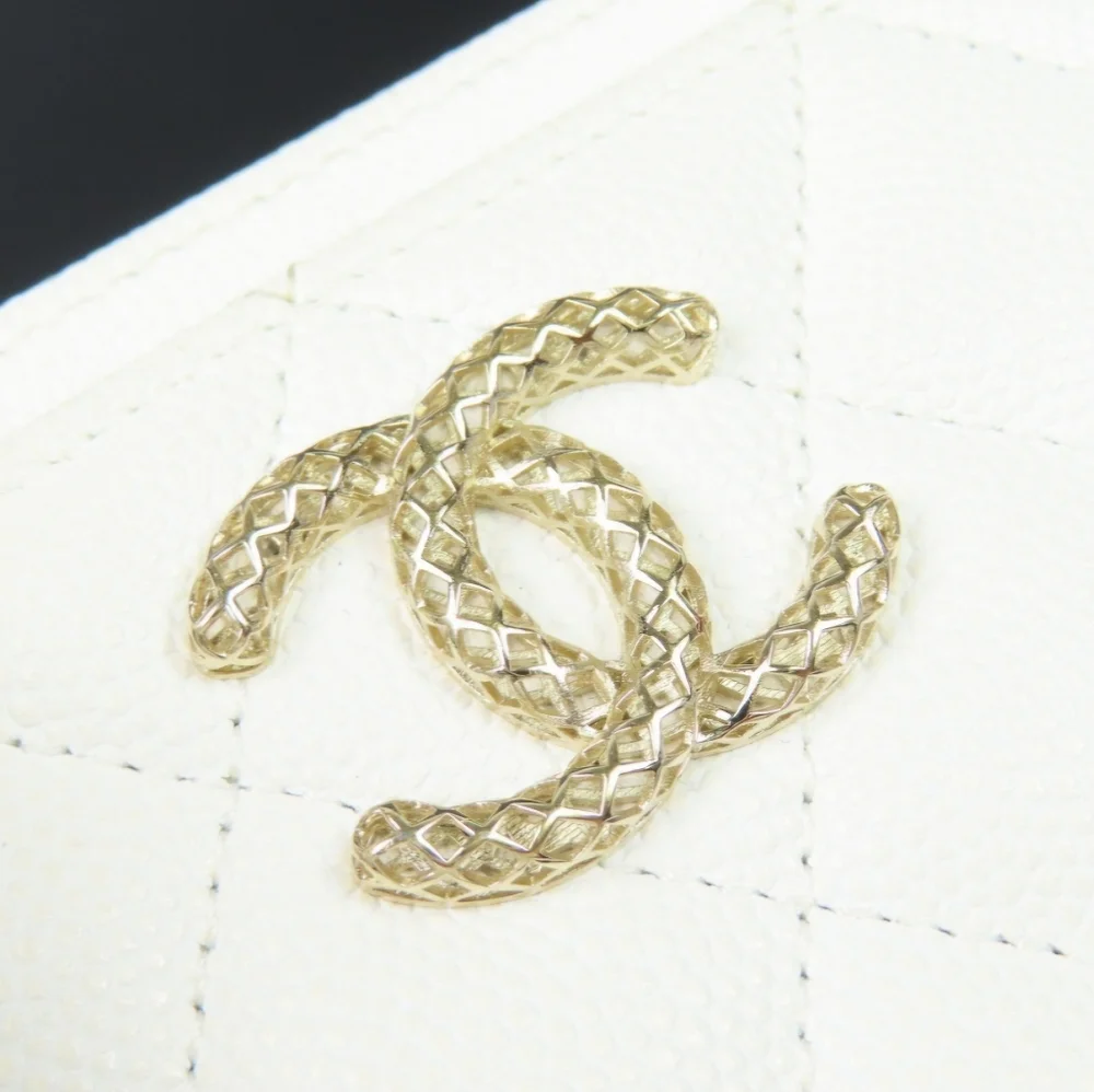 Chanel White Caviar Leather Classic Card Holder Wallet